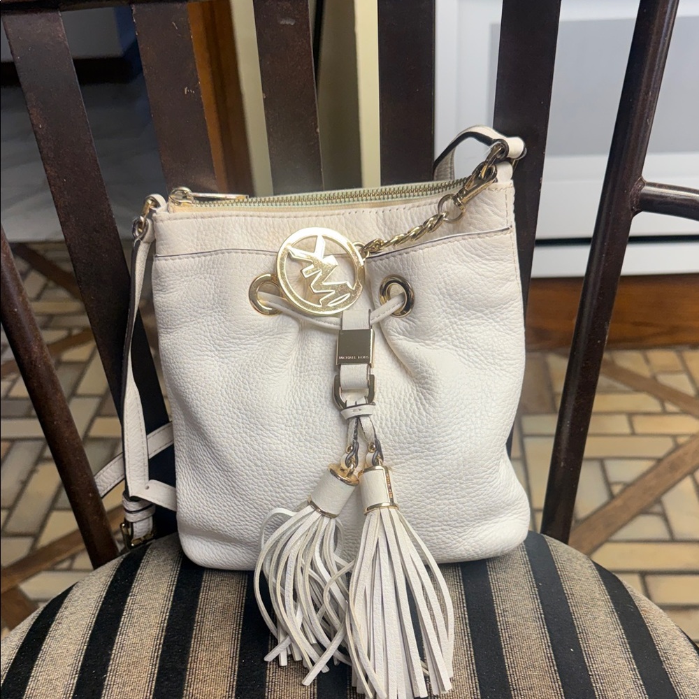 Michael Kors Cream Pebbled Leather Tassel Crossbody Bag